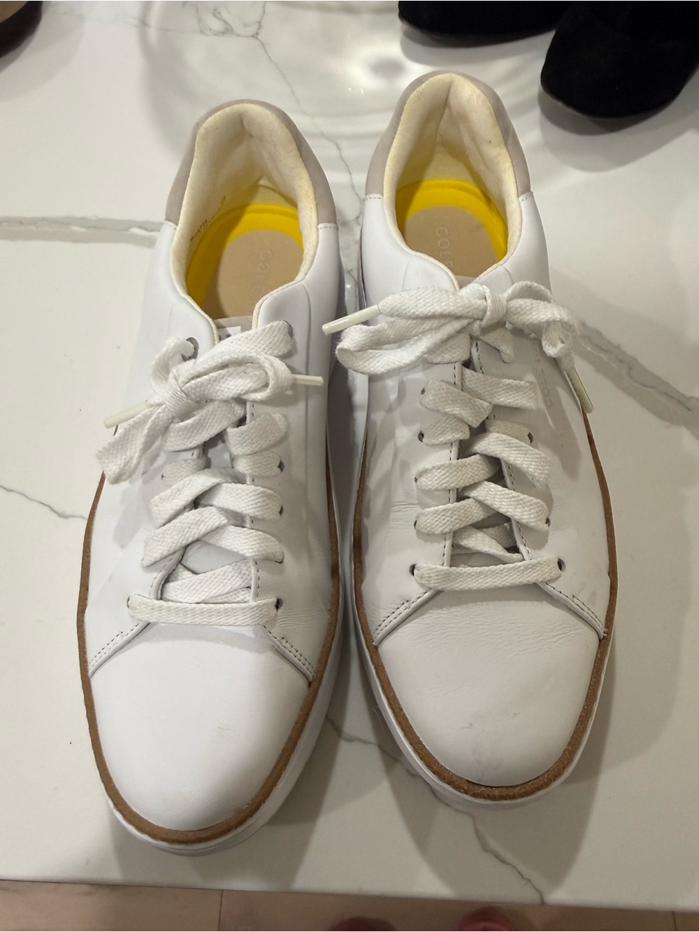 Cole Haan White Leather Sneakers with Tan Trim